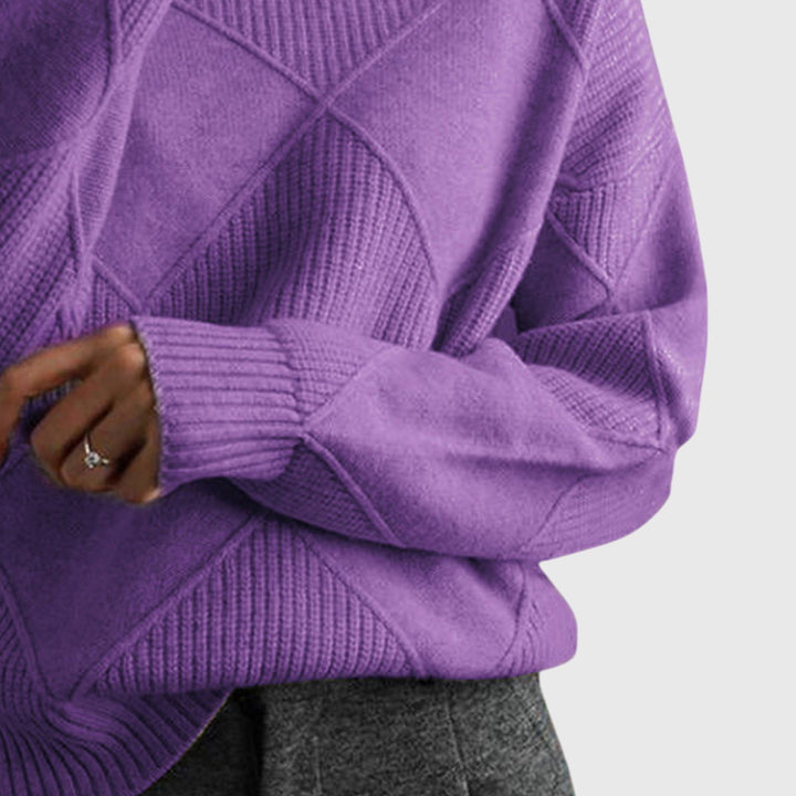 Heather | Sophisticated Diamond Knit Oversized Turtleneck Sweater
