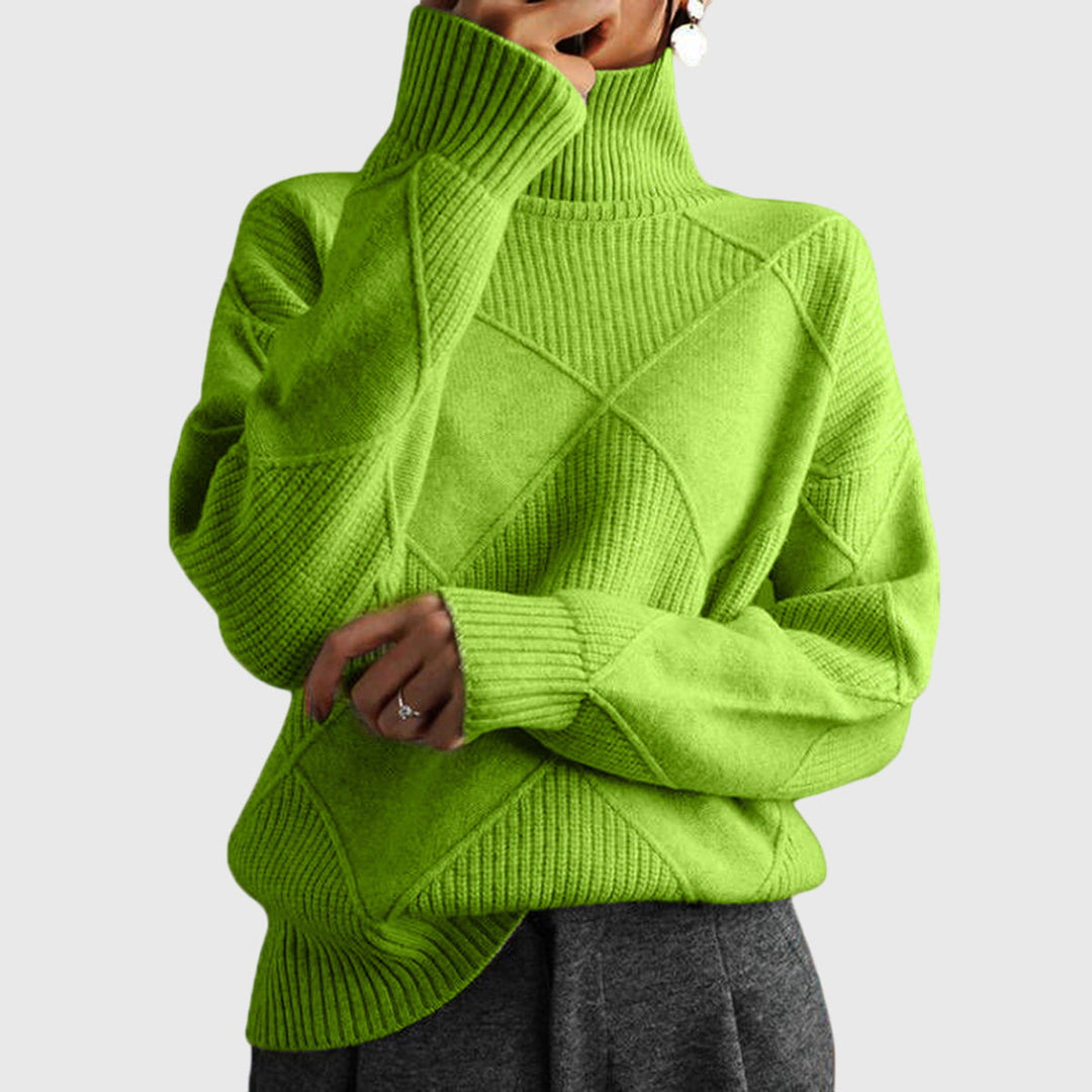 Heather | Sophisticated Diamond Knit Oversized Turtleneck Sweater