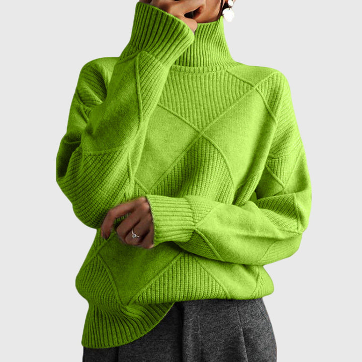 Heather | Sophisticated Diamond Knit Oversized Turtleneck Sweater