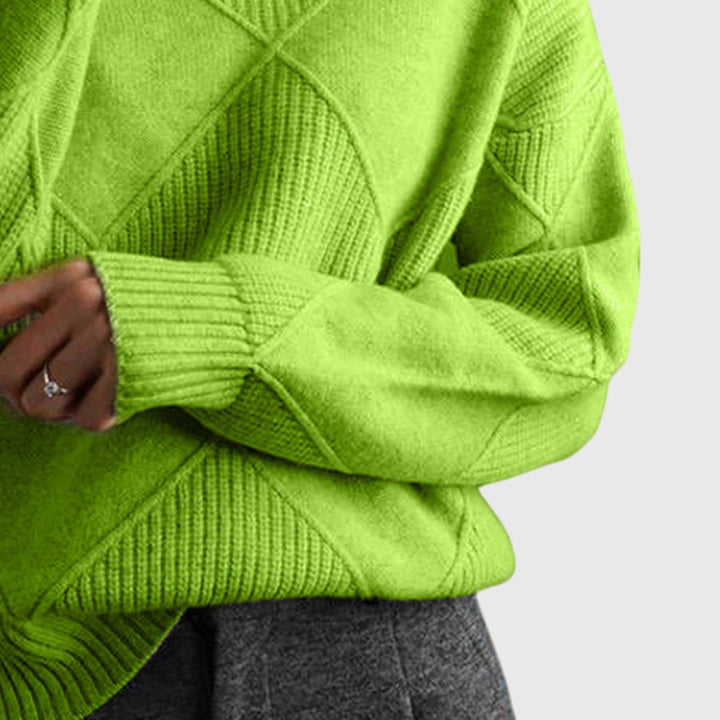 Heather | Sophisticated Diamond Knit Oversized Turtleneck Sweater