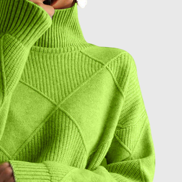 Heather | Sophisticated Diamond Knit Oversized Turtleneck Sweater