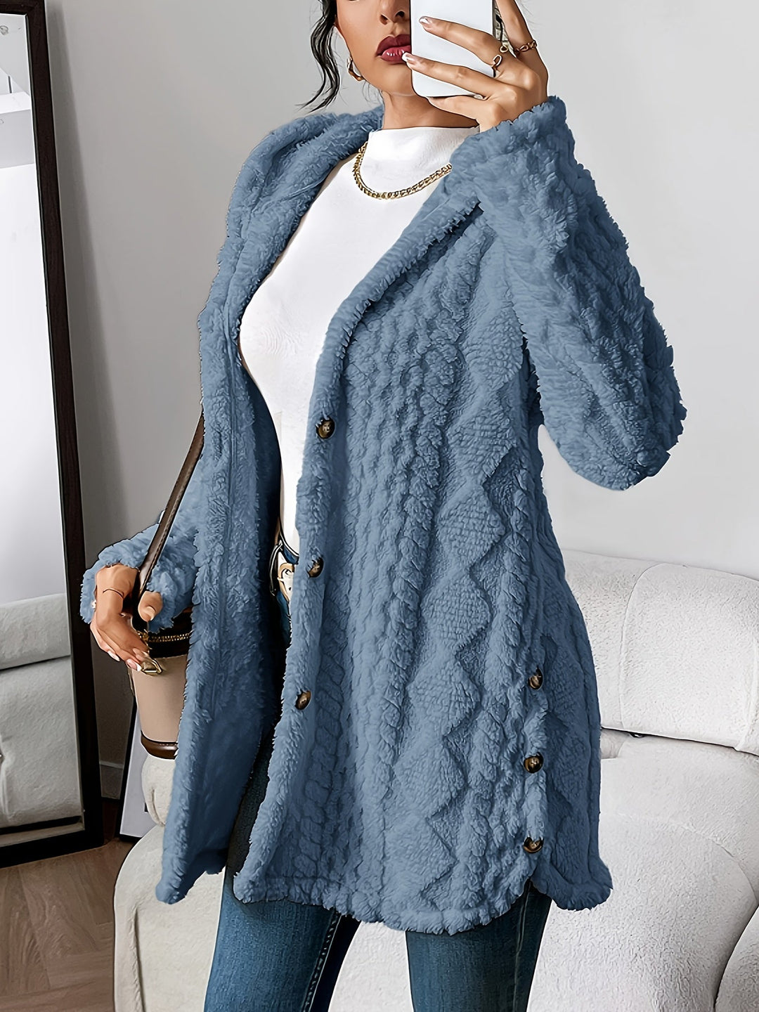 Heather | Stylish Textured Hooded Longline Cardigan