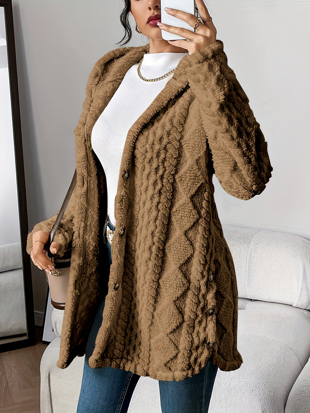 Heather | Stylish Textured Hooded Longline Cardigan