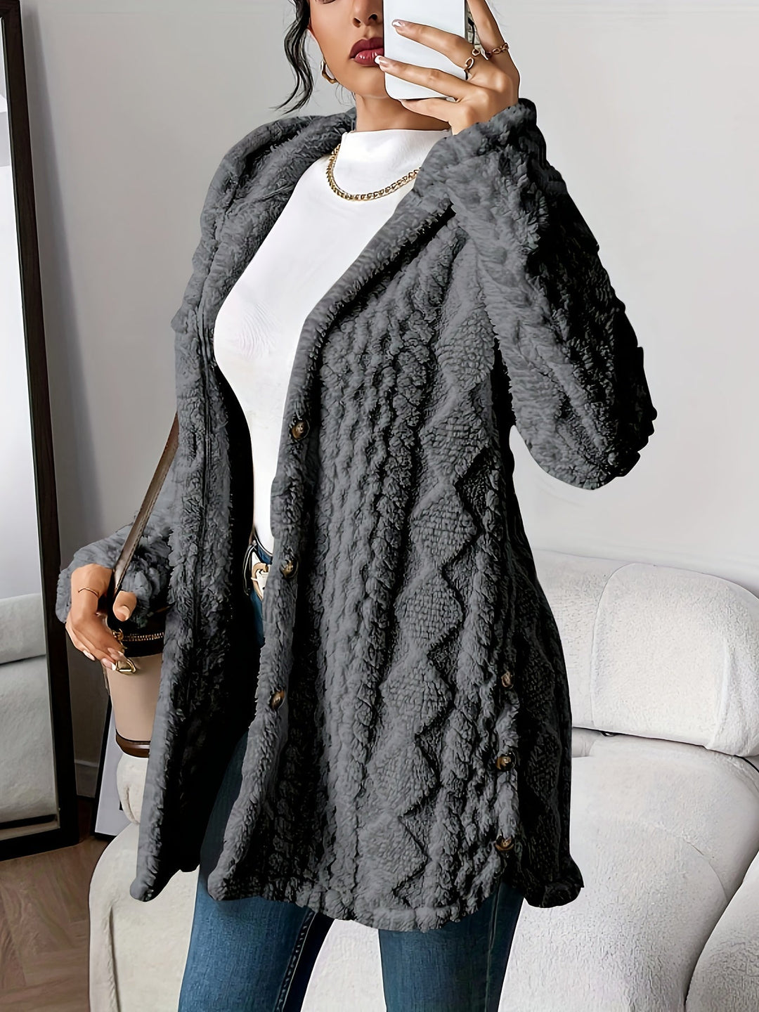Heather | Stylish Textured Hooded Longline Cardigan