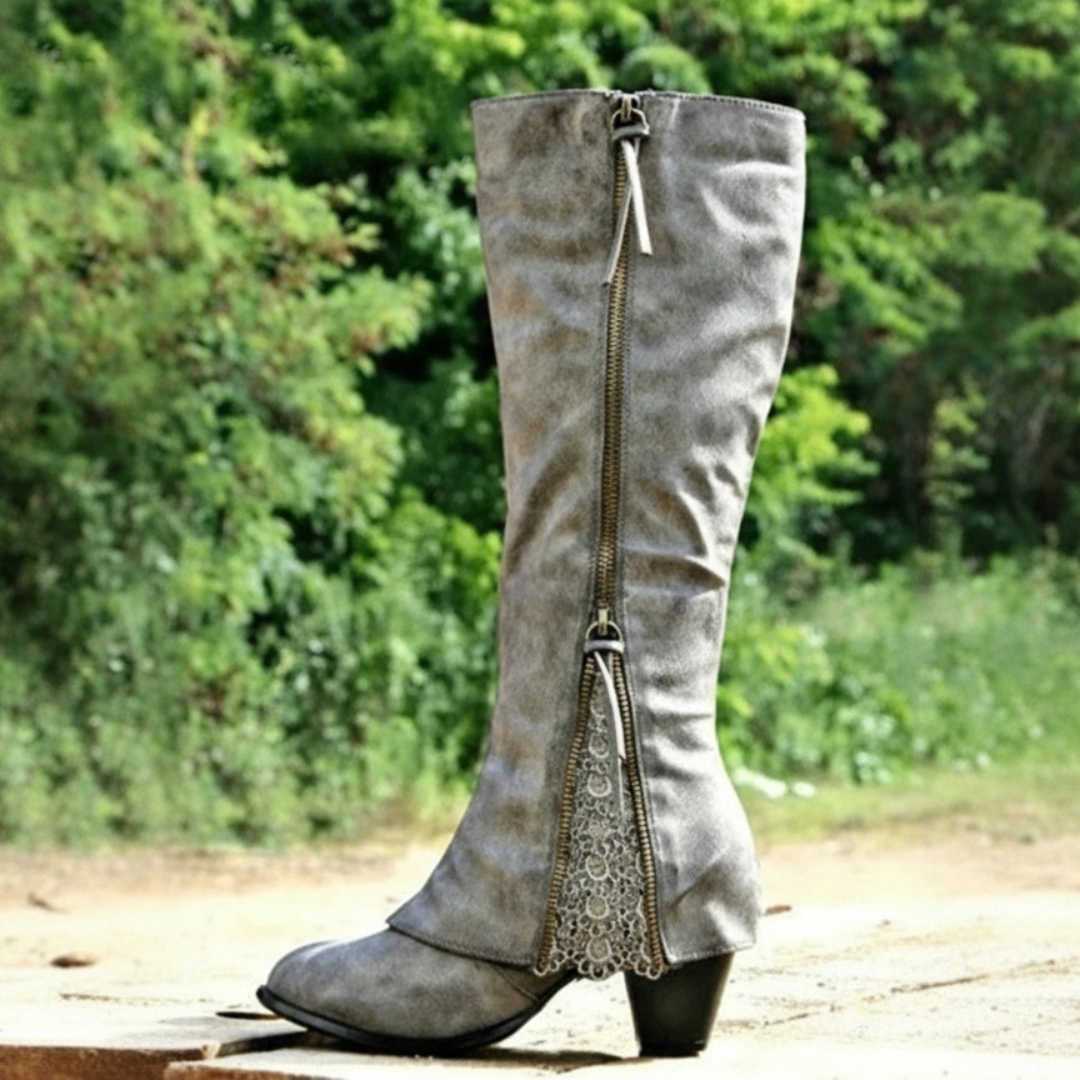 Helen | Block Heel Side Zip Knee High Boots