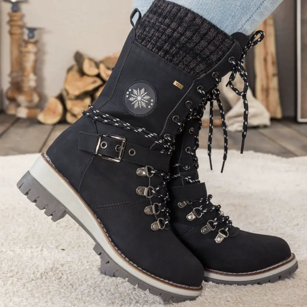 Helen | Chic Knit Cuff Lace-Up Winter Boots
