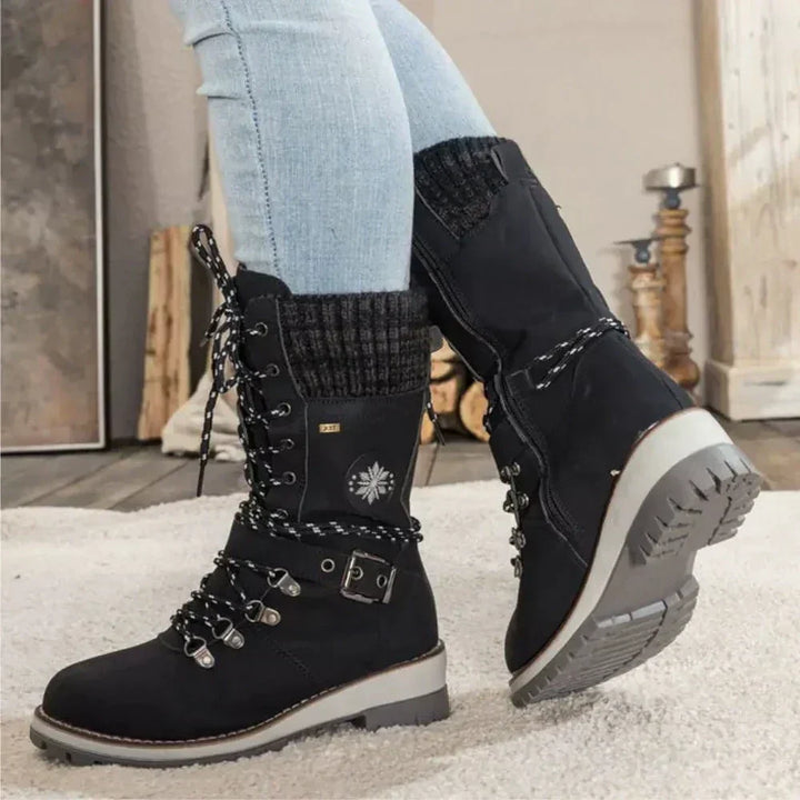 Helen | Chic Knit Cuff Lace-Up Winter Boots