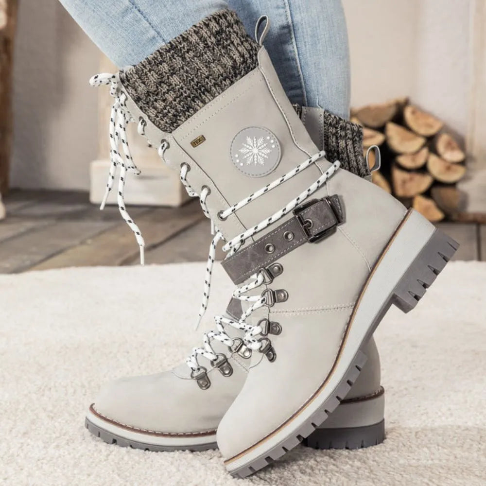 Helen | Chic Knit Cuff Lace-Up Winter Boots