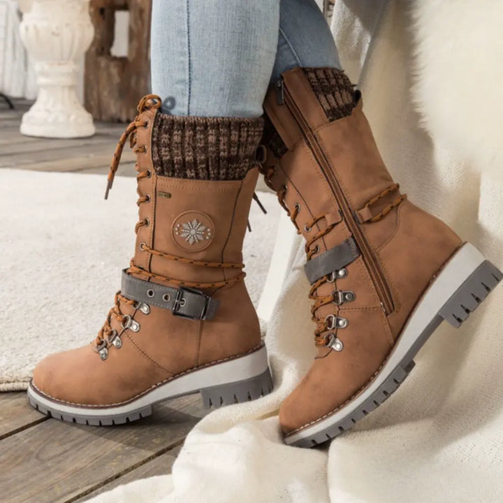 Helen | Chic Knit Cuff Lace-Up Winter Boots