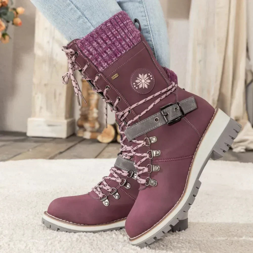 Helen | Chic Knit Cuff Lace-Up Winter Boots