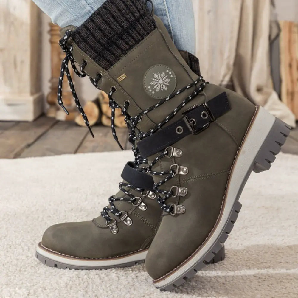 Helen | Chic Knit Cuff Lace-Up Winter Boots
