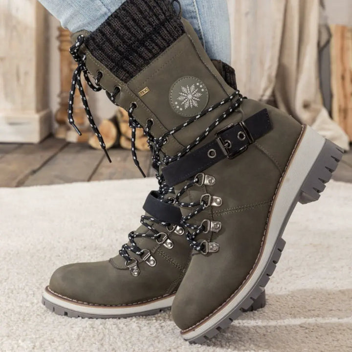 Helen | Chic Knit Cuff Lace-Up Winter Boots