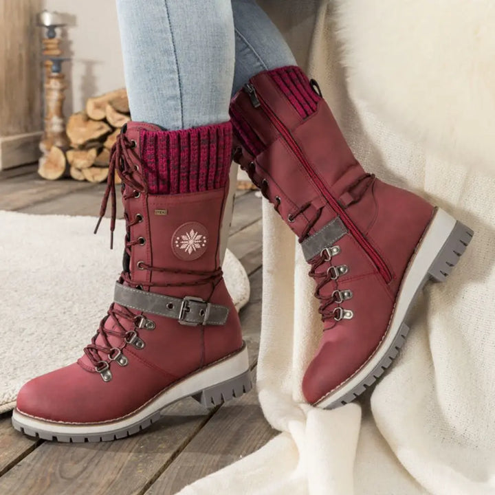 Helen | Chic Knit Cuff Lace-Up Winter Boots