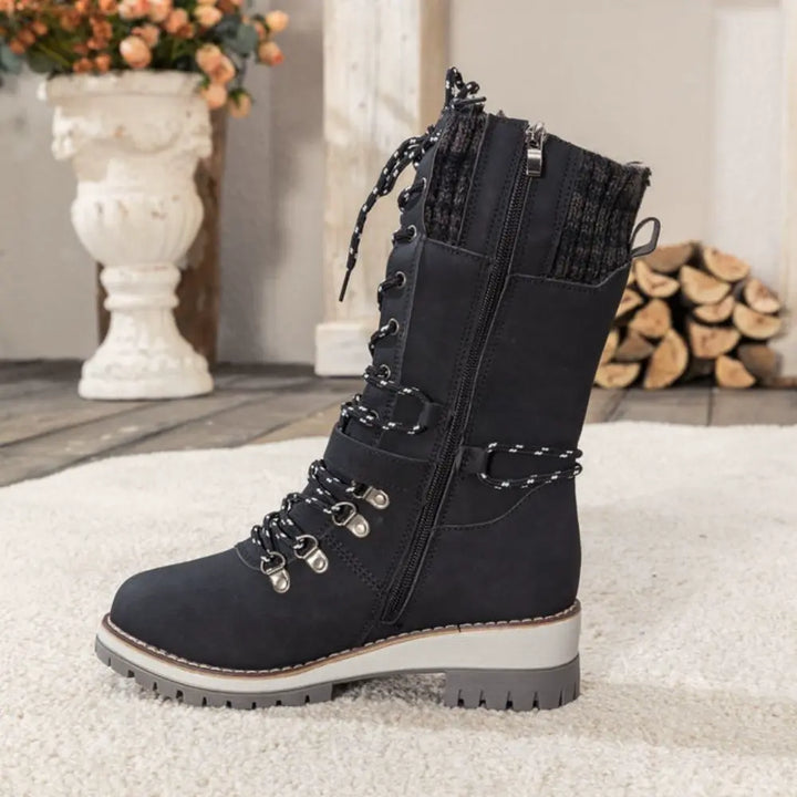 Helen | Chic Knit Cuff Lace-Up Winter Boots