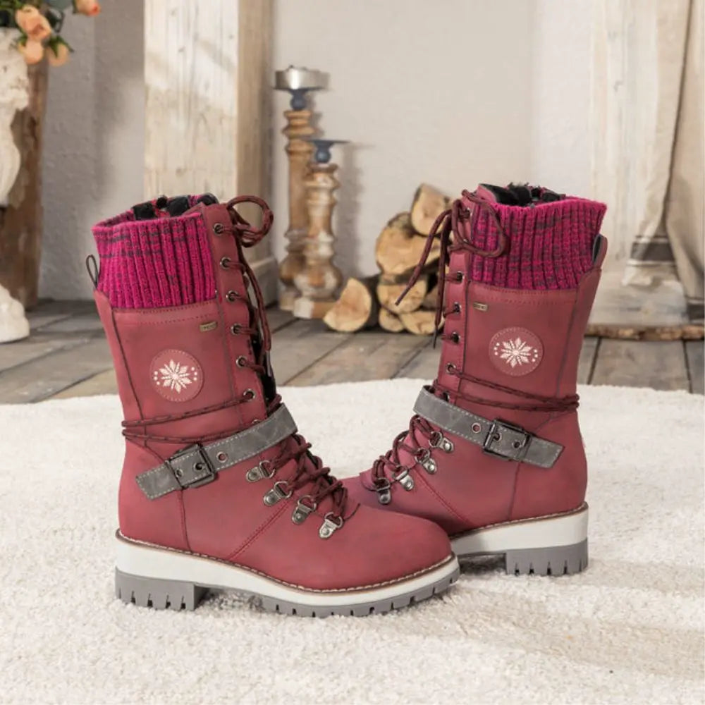 Helen | Chic Knit Cuff Lace-Up Winter Boots