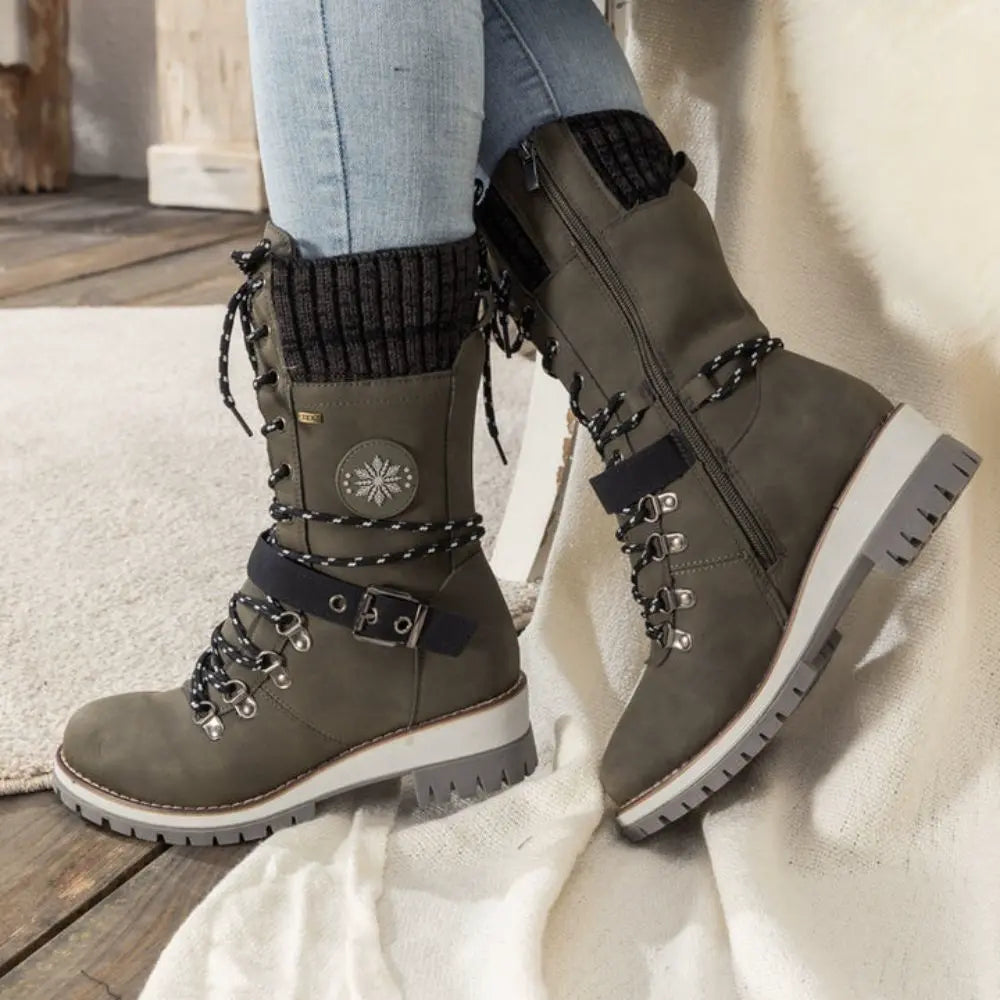 Helen | Chic Knit Cuff Lace-Up Winter Boots