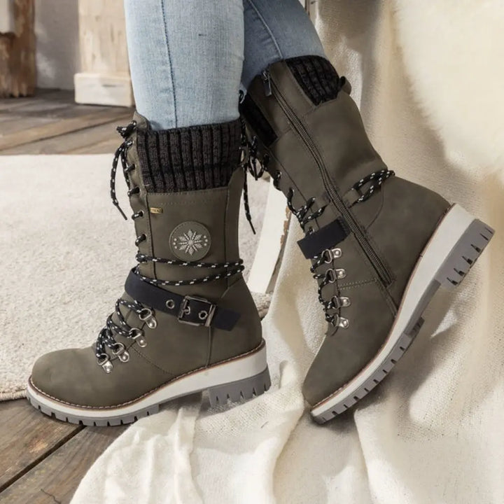 Helen | Chic Knit Cuff Lace-Up Winter Boots