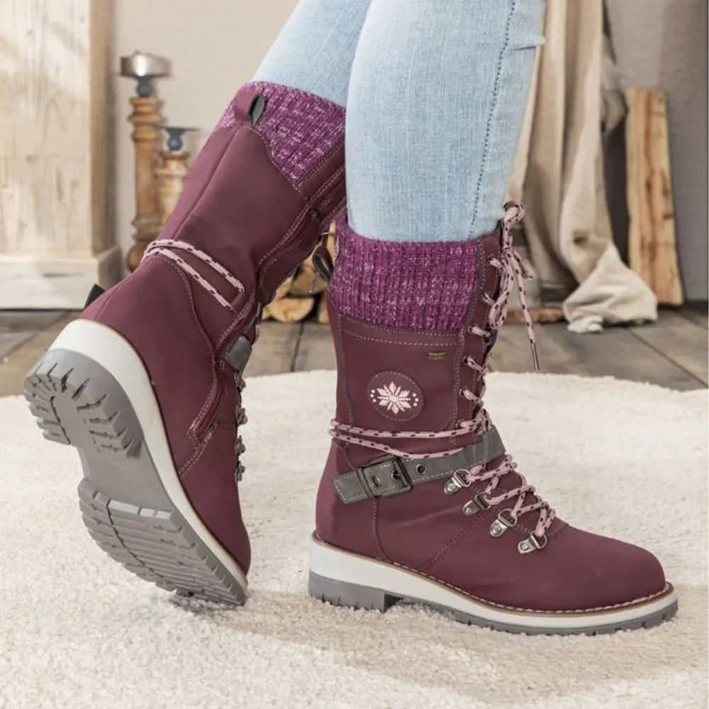 Helen | Chic Knit Cuff Lace-Up Winter Boots