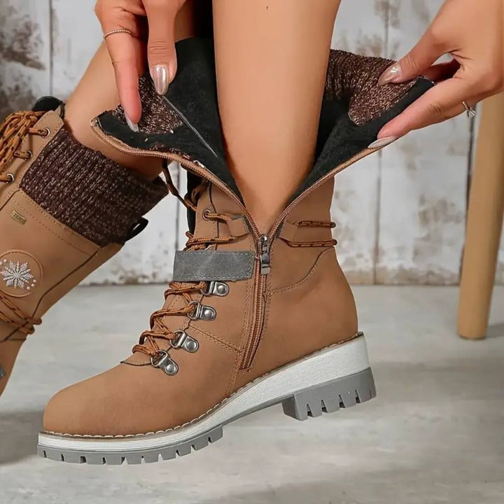 Helen | Chic Knit Cuff Lace-Up Winter Boots