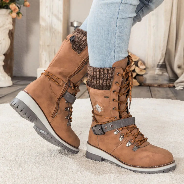 Helen | Chic Knit Cuff Lace-Up Winter Boots