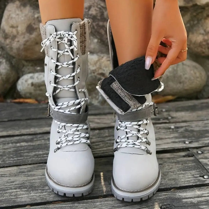 Helen | Chic Knit Cuff Lace-Up Winter Boots
