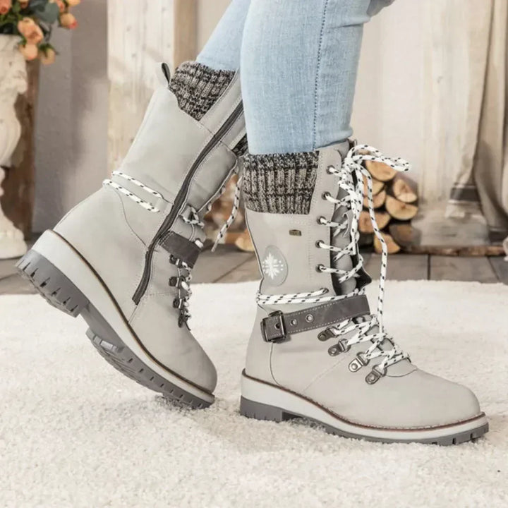 Helen | Chic Knit Cuff Lace-Up Winter Boots