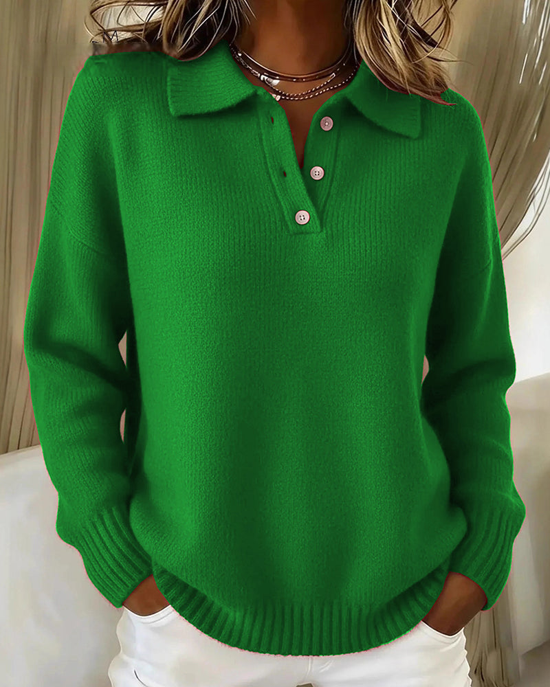Helen | Chic Long Sleeve Polo Knit Sweater