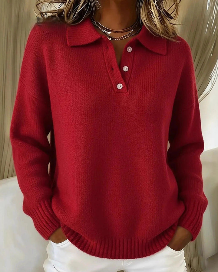 Helen | Chic Long Sleeve Polo Knit Sweater