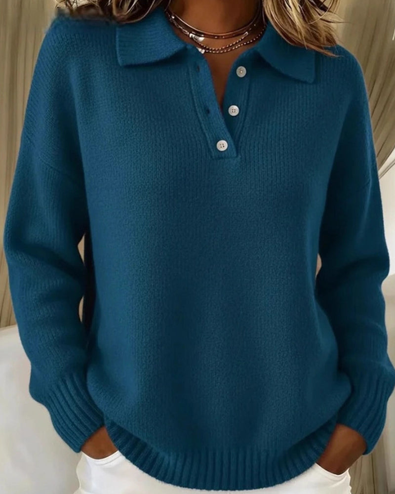 Helen | Chic Long Sleeve Polo Knit Sweater
