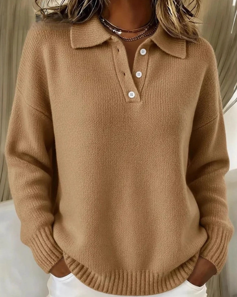 Helen | Chic Long Sleeve Polo Knit Sweater