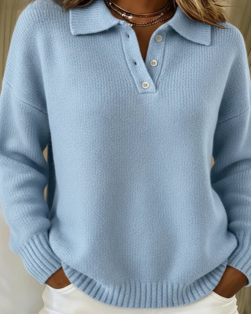 Helen | Chic Long Sleeve Polo Knit Sweater