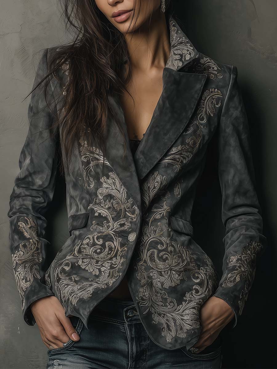 Helen | Classic Embossed Floral Tailored Long Sleeve Blazer