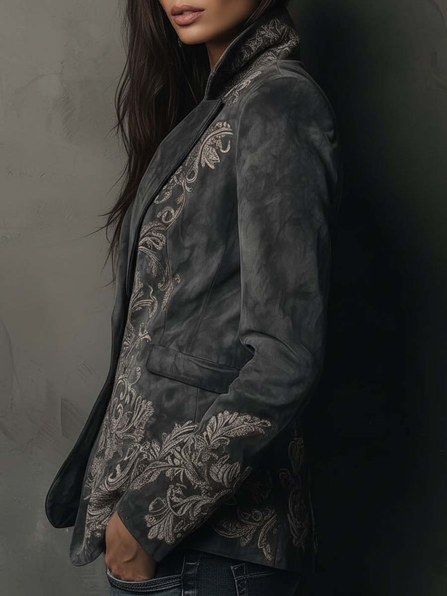Helen | Classic Embossed Floral Tailored Long Sleeve Blazer
