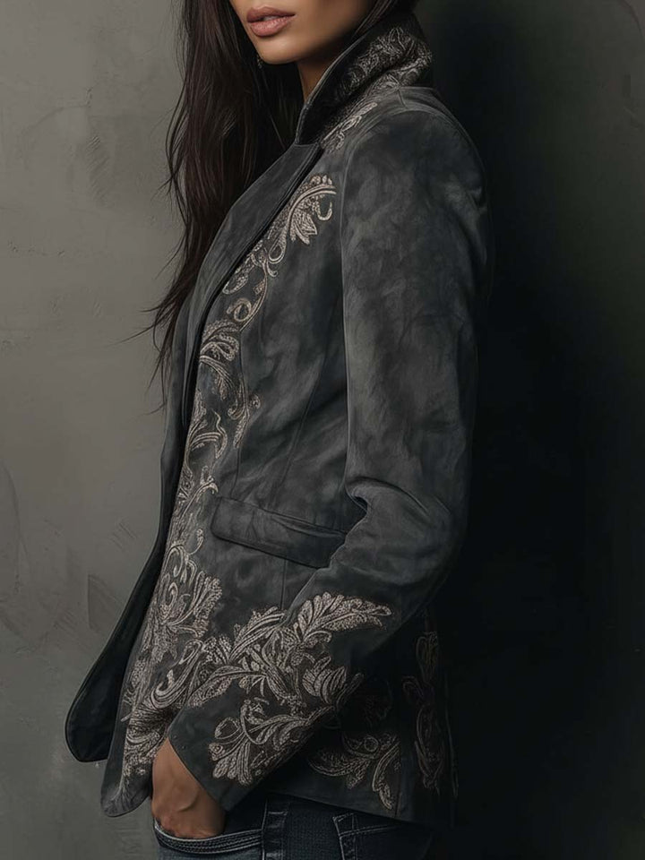 Helen | Classic Embossed Floral Tailored Long Sleeve Blazer