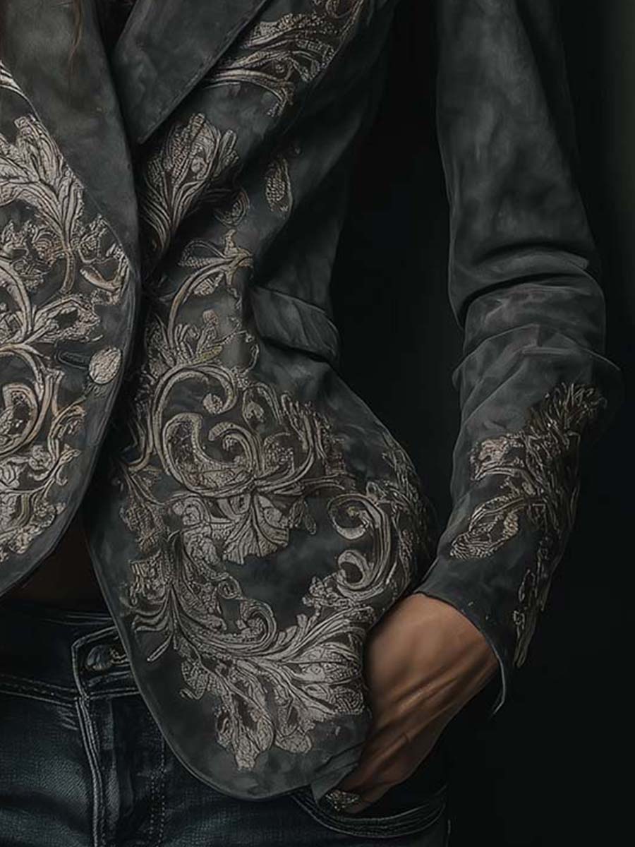 Helen | Classic Embossed Floral Tailored Long Sleeve Blazer