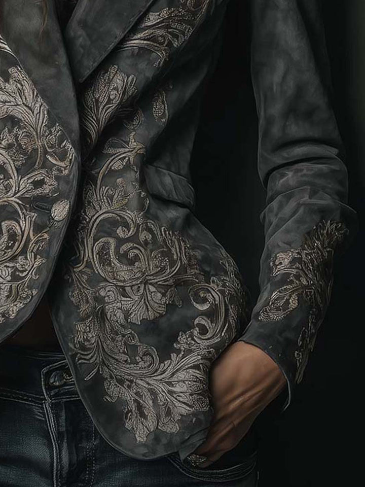 Helen | Classic Embossed Floral Tailored Long Sleeve Blazer