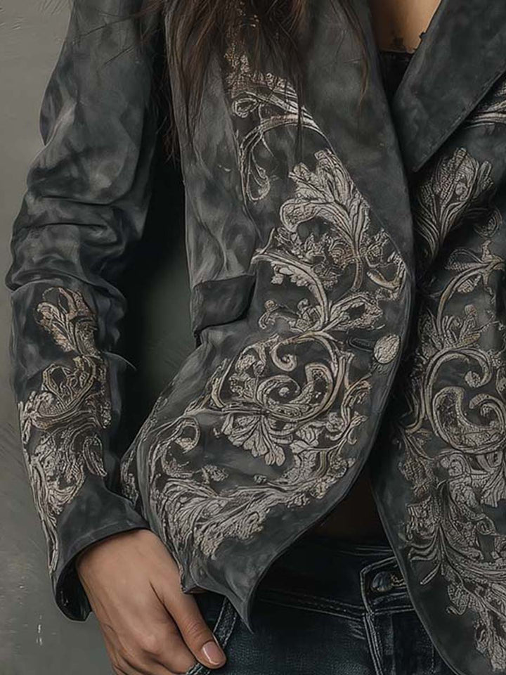 Helen | Classic Embossed Floral Tailored Long Sleeve Blazer