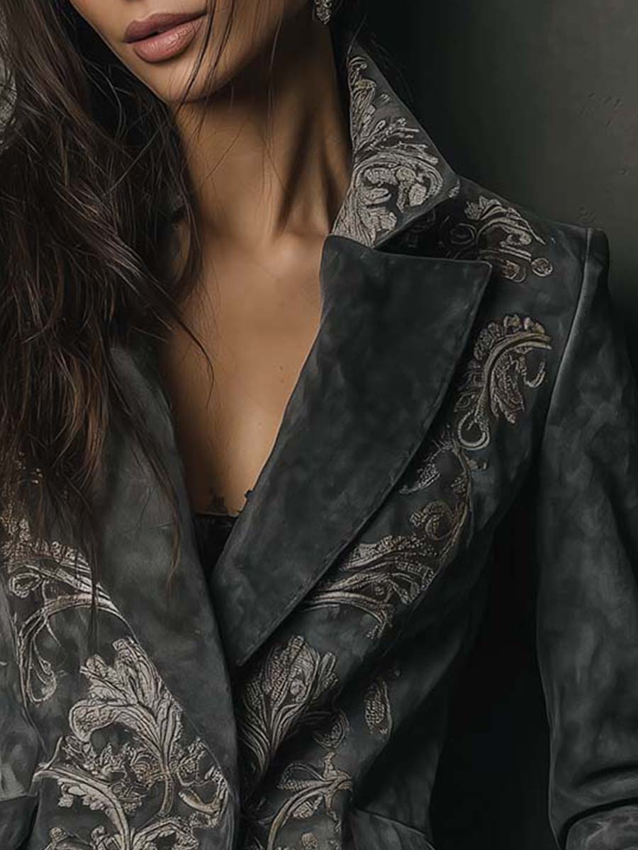 Helen | Classic Embossed Floral Tailored Long Sleeve Blazer