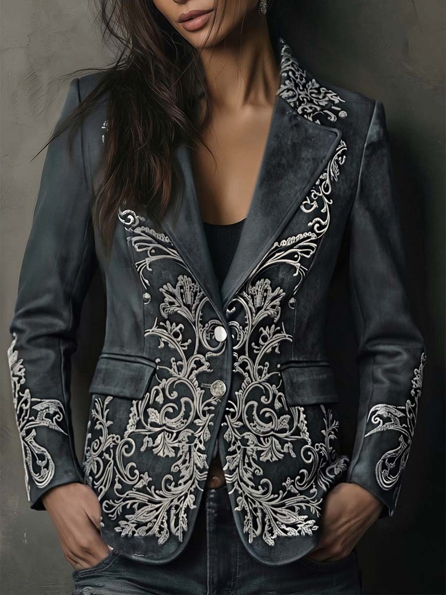 Helen | Classic Embossed Floral Tailored Long Sleeve Blazer