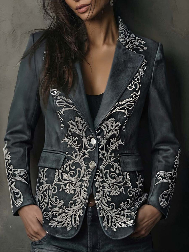 Helen | Classic Embossed Floral Tailored Long Sleeve Blazer