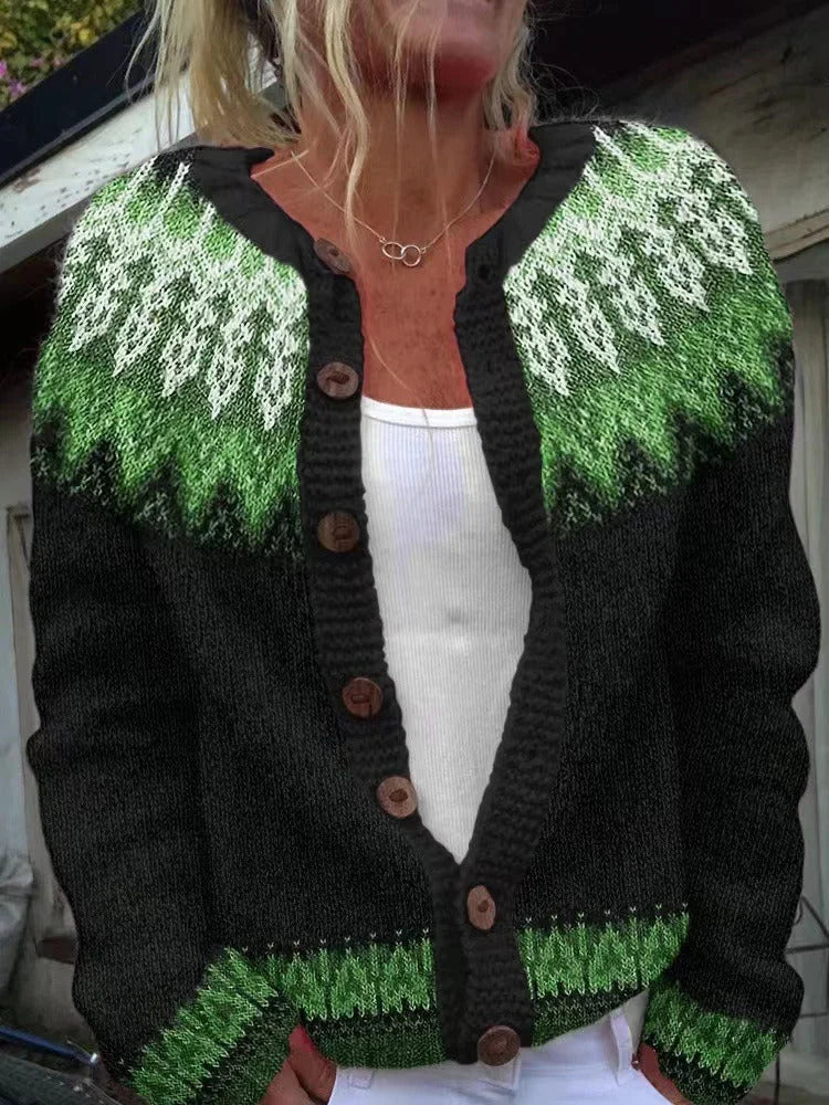Helen | Effortless Fair Isle Button-Front Knit Cardigan