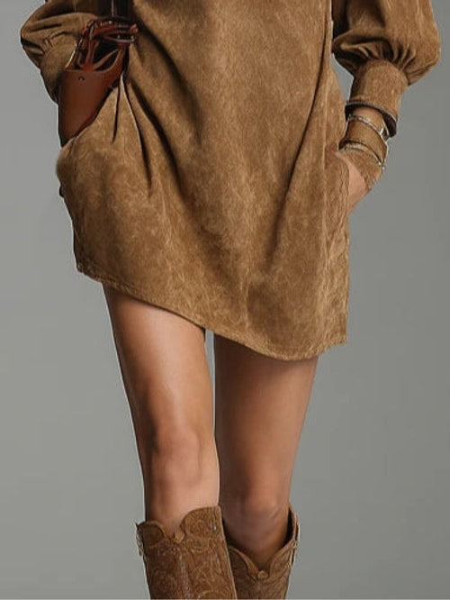 Helen | Elegant Zip Neck Mini Long Sleeve Dress