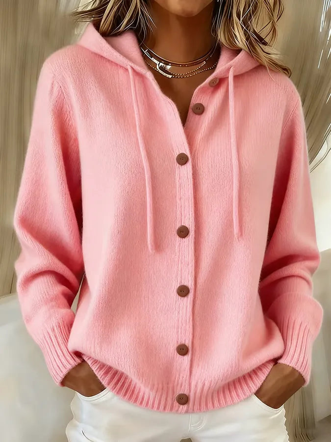 Helen | Hooded Button Front Knit Cardigan
