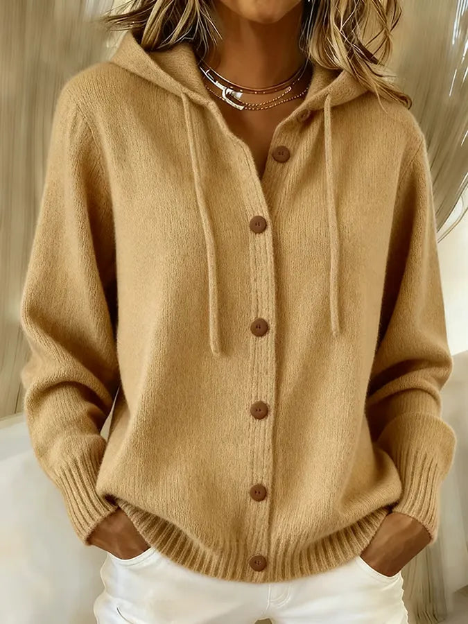 Helen | Hooded Button Front Knit Cardigan