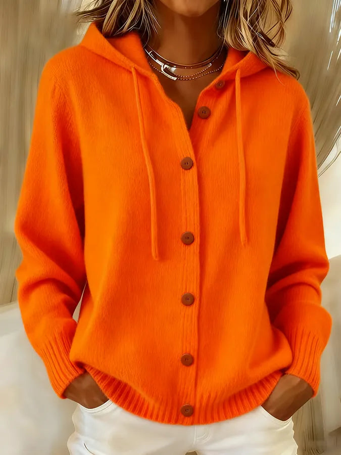 Helen | Hooded Button Front Knit Cardigan