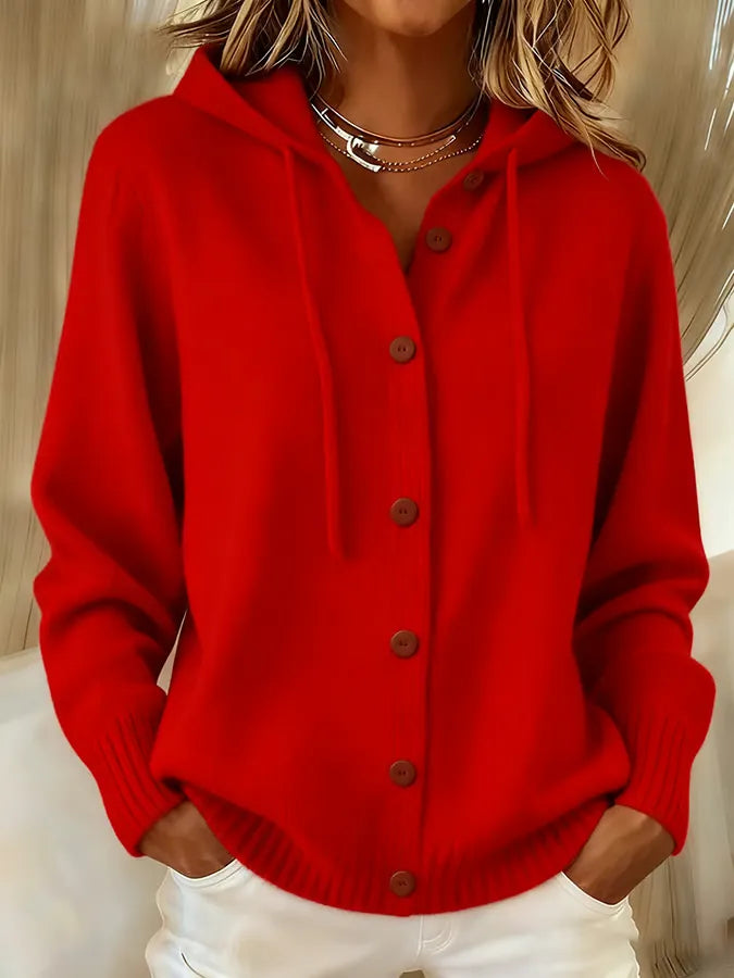 Helen | Hooded Button Front Knit Cardigan