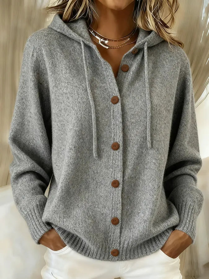 Helen | Hooded Button Front Knit Cardigan