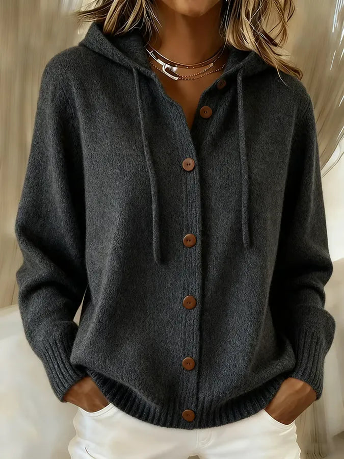 Helen | Hooded Button Front Knit Cardigan