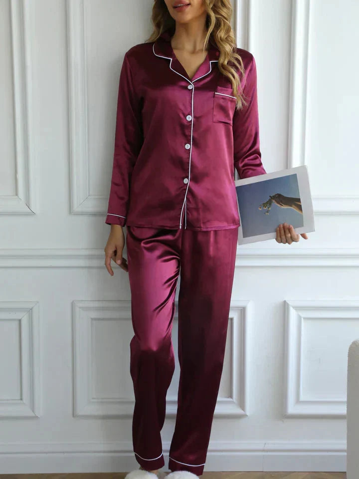 Ingrid | Chik Skinnende Slåkrave Pyjamas Sæt Nattøj Dame