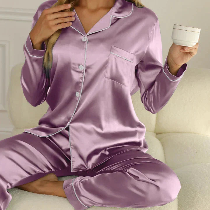 Ingrid | Chik Skinnende Slåkrave Pyjamas Sæt Nattøj Dame